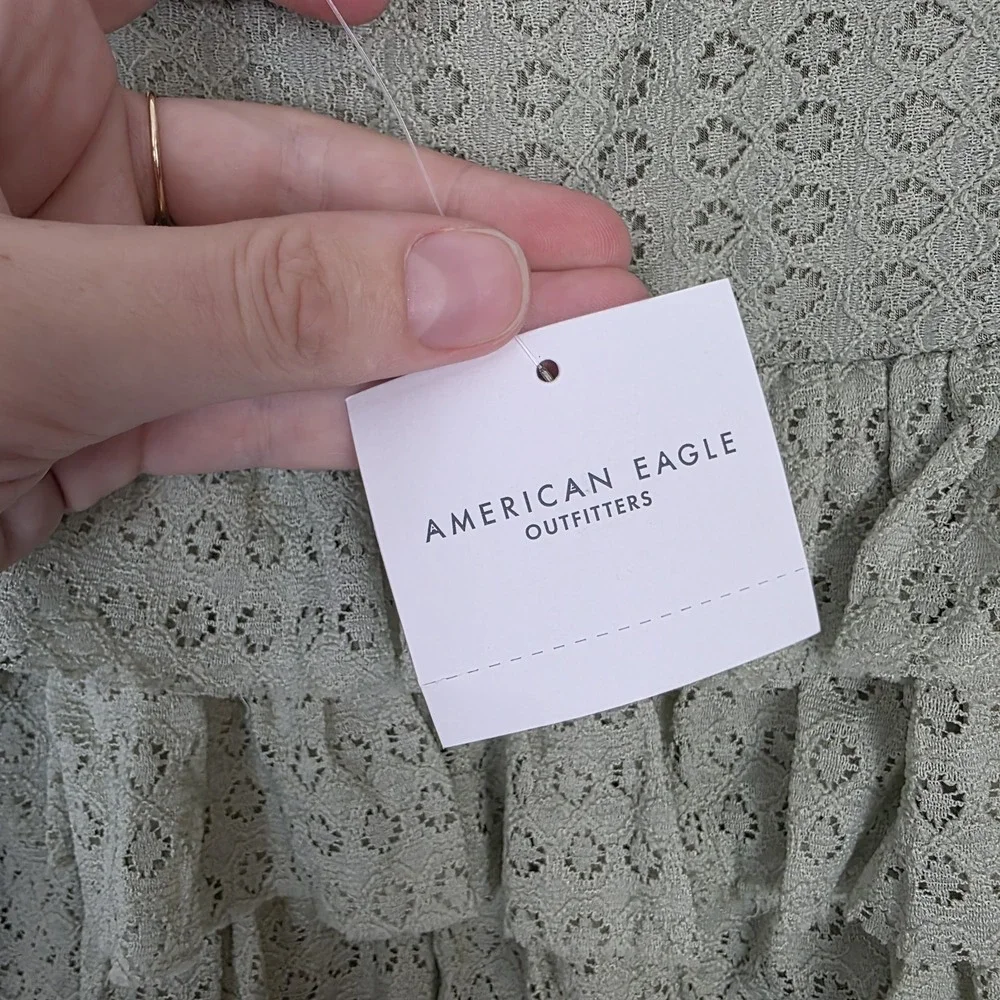 American Eagle Sage‎ Green Coquette Summer High Waisted Ruffle Mini Skort Size L
